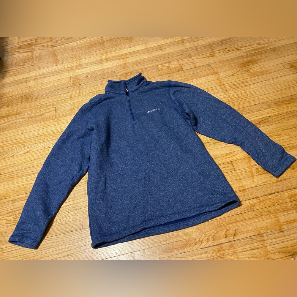 Columbia Men M Blue Quarter-Zip Pullover Sweater Cotton Polyester Blend